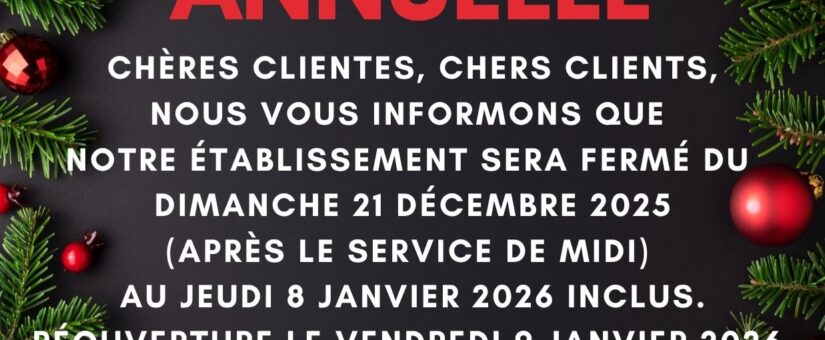 Horaires de fin d’année 2025-2026